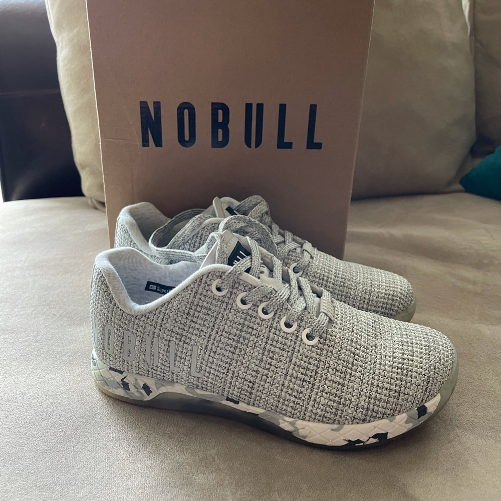 Arctic gray canvas trainer.